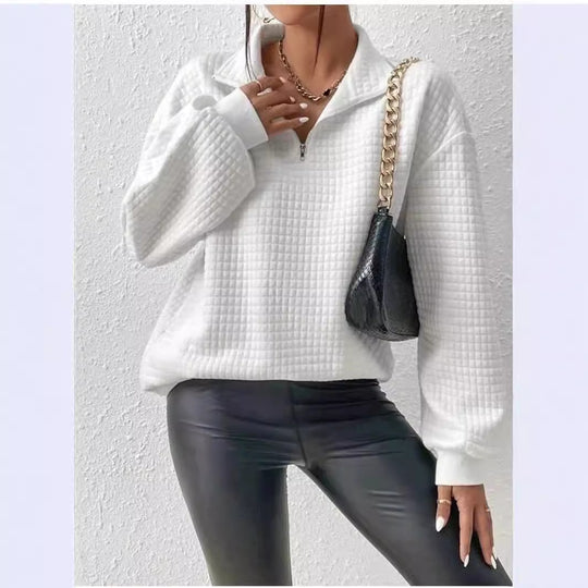 Damen Pullover mit strukturiertem Design und kurzem Reißverschluss R&B