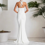 Damen Elegantes Maxikleid mit tiefem V-Ausschnitt und Raffungen R&B
