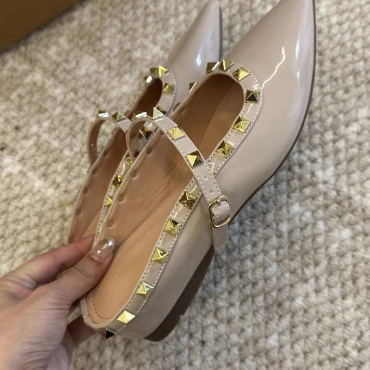 Damen elegante spitze Mules mit goldenen Nieten R&B