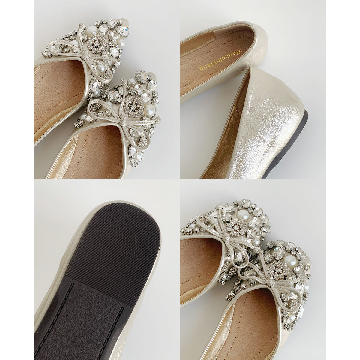 Damen Ballerinas mit funkelndem Strassbesatz und eleganter Schleife