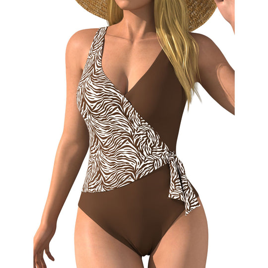 Damen Einteiliger Badeanzug mit Wickeldesign und Tiermotiv R&B