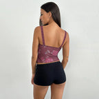 Damen Spitzen-Crop-Top mit floralen Motiven R&B