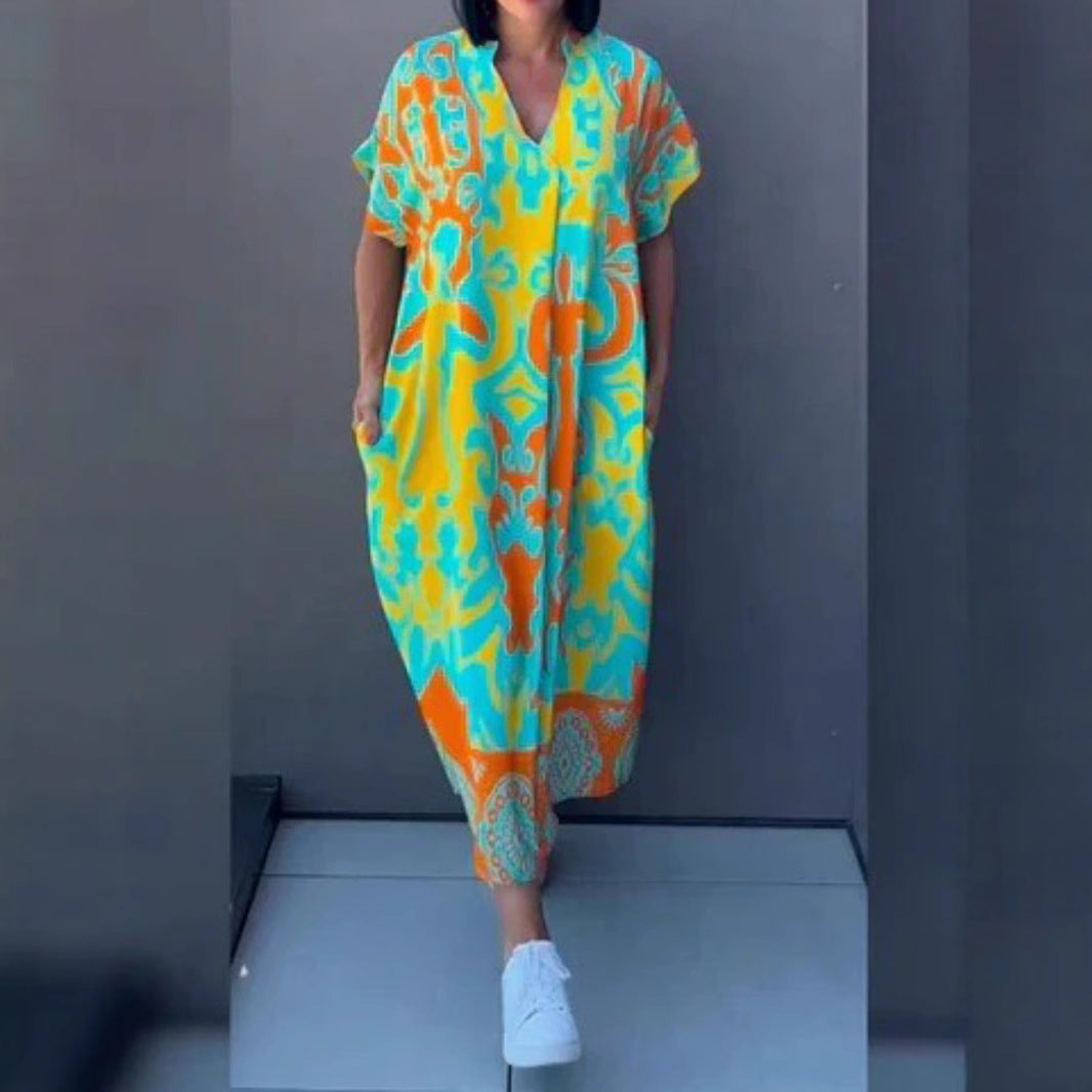 Damen Luftiges Freizeitkleid mit V-Ausschnitt und praktischen Taschen R&B