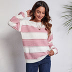Damen Lässiger Strickpullover mit trendigem Streifenmuster und funkelnden Details R&B