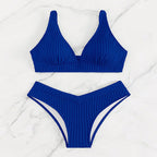 Damen Hochgeschnittenes Triangel-Bikini-Set mit strukturiertem Stoff