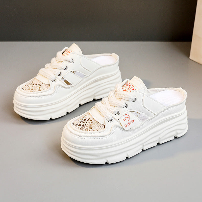 Damen Chunky Slipper mit modischem Schnürsenkel-Design und atmungsaktiver Obermaterialkombination R&B