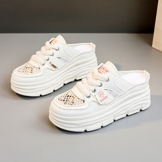 Damen Chunky Slipper mit modischem Schnürsenkel-Design und atmungsaktiver Obermaterialkombination R&B