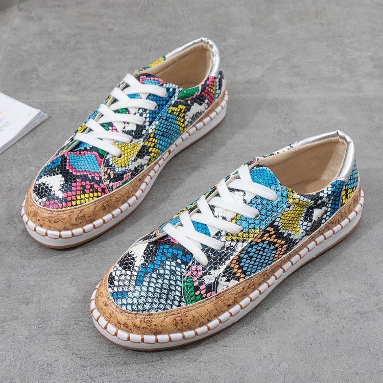 Damen Sneaker mit Korksohle und buntem Schlangenmuster R&B