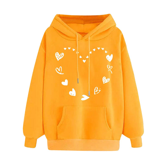 Damen Kapuzensweater mit verspieltem Herzmotiv und bequemer Kängurutasche R&B