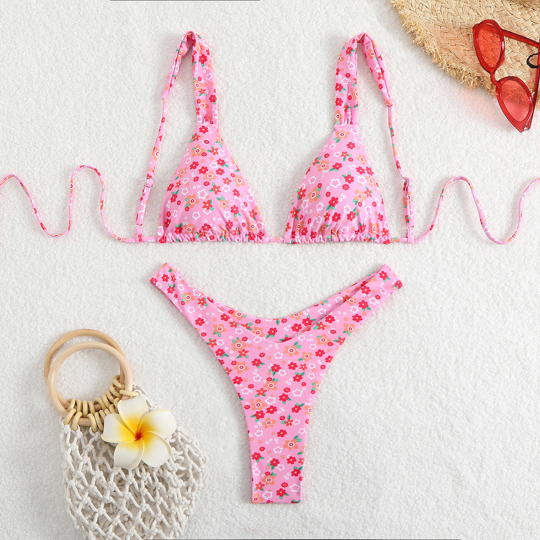 Damen Triangel-Bikini-Set mit verstellbaren Trägern und trendigem Muster R&B