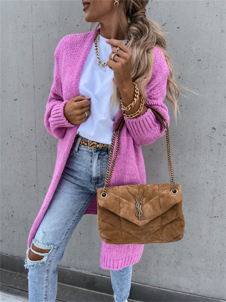 Damen Offene Strickjacke mit groben Maschen und lässigem Schnitt R&B