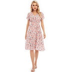 Damen langärmliges Kleid mit floralem Design und elastischem Taillenbund R&B