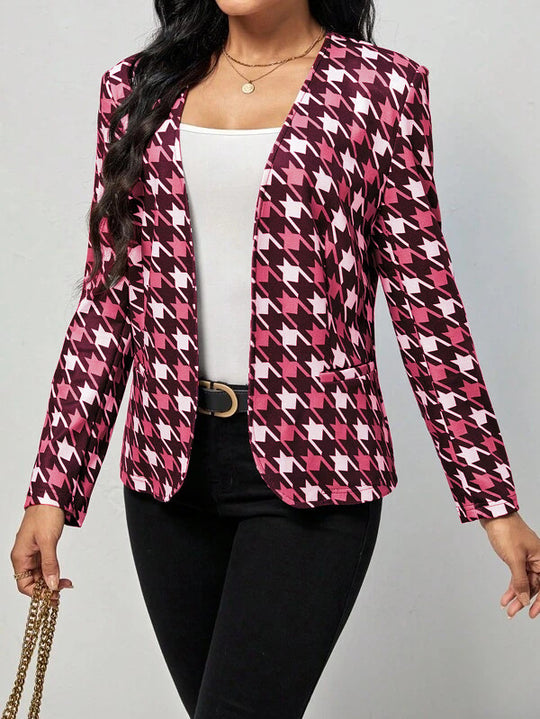 Damen modischer Blazer mit auffälligem Hahnentritt-Muster und elegantem Schnitt R&B