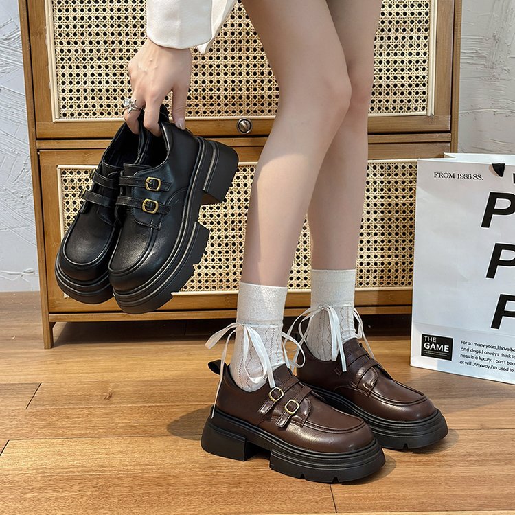 Damen modische Schnürschuhe mit eleganten Schnallen und robustem Plateau R&B