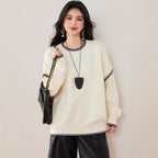 Damen Übergroßer Strickpullover mit Kontrastbündchen
