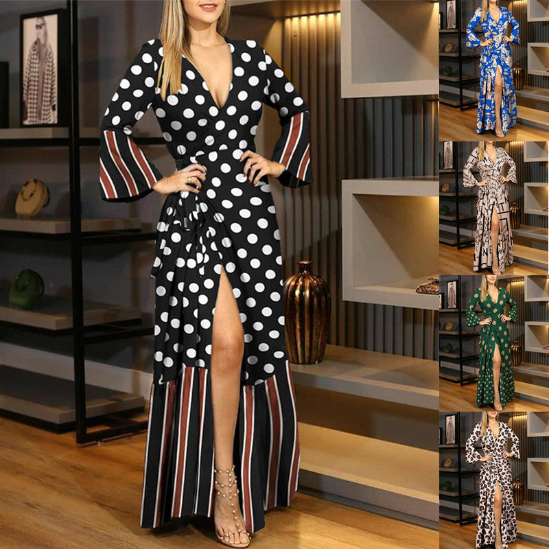 Damen Blumiges Wickelmaxikleid mit langen Ärmeln und seitlichem Schlitz R&B