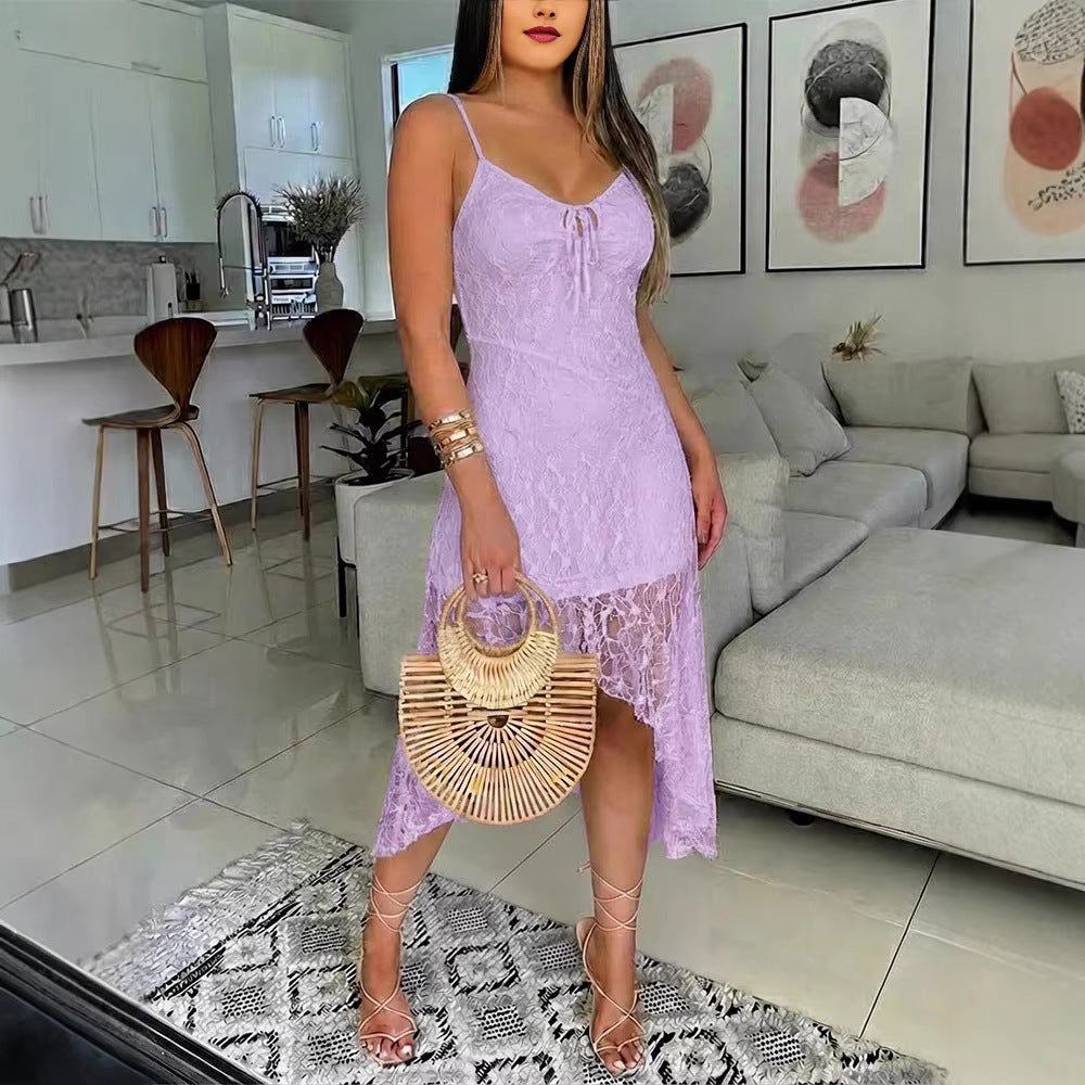 Damen Spitzenkleid mit romantischem Design und verstellbaren Spaghettiträgern R&B