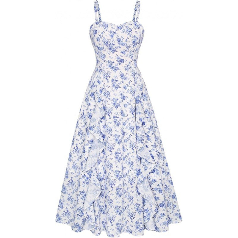 Damen Freizeitmaxikleid mit zarten Rüschendetails und floralem Design R&B
