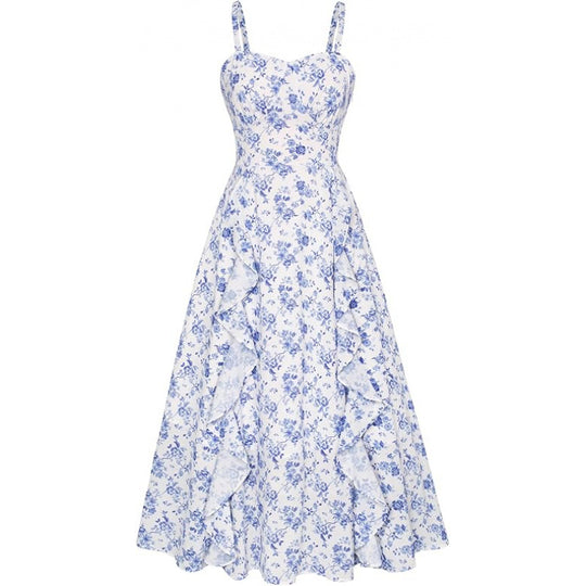 Damen Freizeitmaxikleid mit zarten Rüschendetails und floralem Design R&B