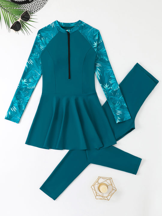 Damen Modischer Schwimmanzug mit Rock und langem Arm R&B