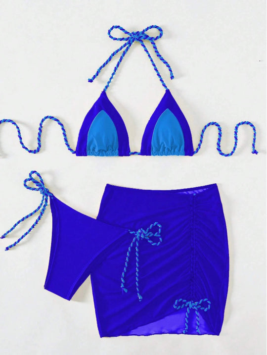 Damen Bikini-Set mit modernem Knoten-Design und figurbetontem Rock R&B