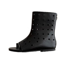Damen Offene Stiefel mit perforiertem Design und elastischem Riemen