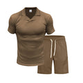 Herren nan kurzärmeliges Polo-Lounge-Set mit V-Einsatz am Kragen und Kordelzug-Bermuda R&B