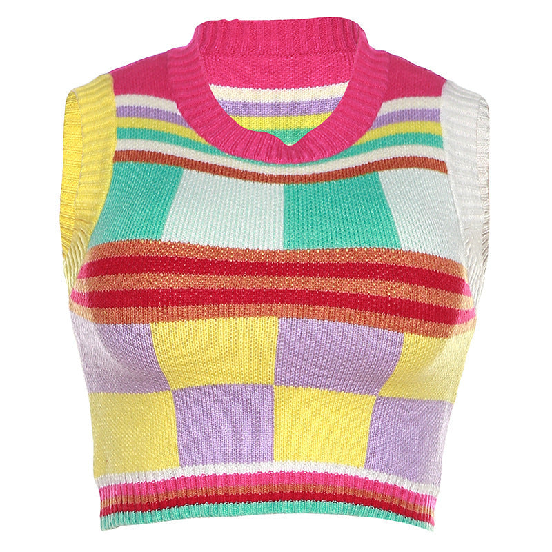 Damen gestreifter, ärmelloser Pullover R&B