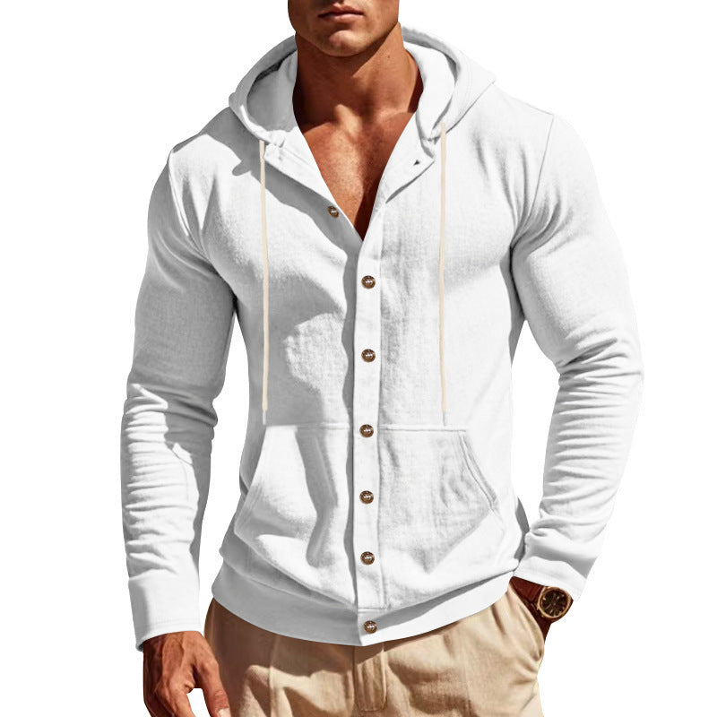 Herren nan leichte Kapuzen-Strickjacke mit durchgehender Knopfleiste schmaler Schnitt und Kängurutasche R&B