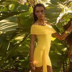 Damen Figurbetontes Minikleid mit schulterfreiem Design und asymmetrischem Saum R&B