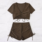 Damen Crop-Top Badeanzug mit knappen High-Waist Shorts R&B