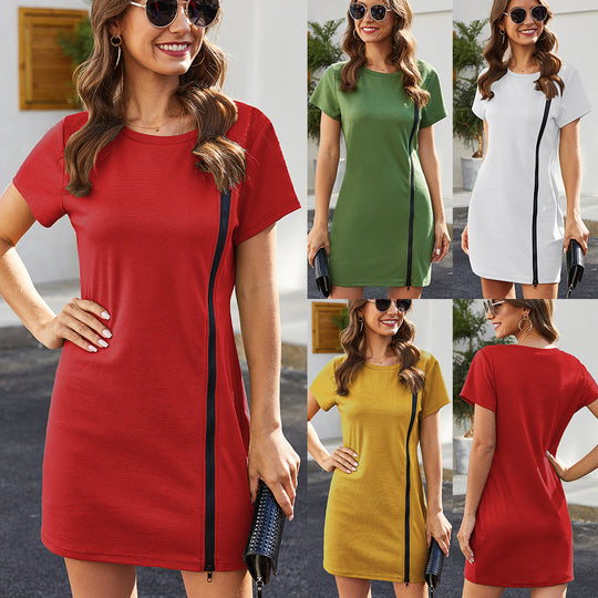 Damen figurbetontes Kleid mit seitlichem Reißverschluss und Rundhalsausschnitt R&B