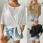 Damen lässiges Oberteil mit floralem Design und seitlichem Knoten R&B