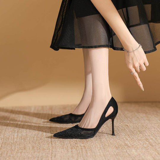 Damen elegante spitze High Heels mit floralem Spitzenmotiv R&B