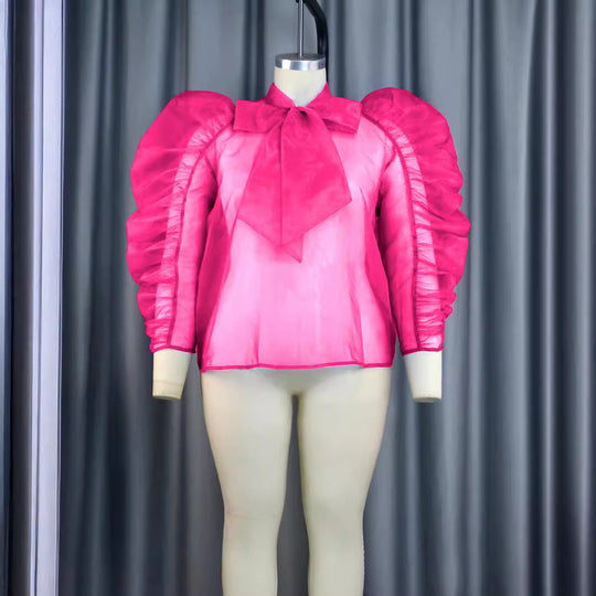 Damen elegantes Oberteil mit voluminösen Rüschenärmeln R&B