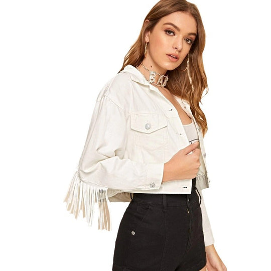Damen
Kurze Fransenjacke mit trendigem Design und lässigem Schnitt R&B