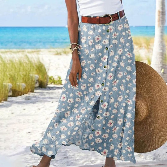 Damen Maxi-Rock mit Knopfleiste und floralem Design R&B
