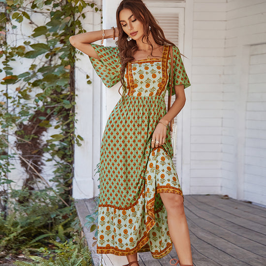 Damen Maxikleid mit floralen Stickereien und schwingendem Saum R&B