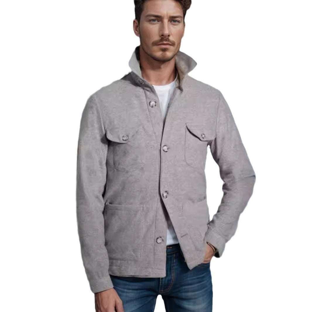 Herren praktische Jacke im schicken Utility-Stil mit hohen Kragen R&B