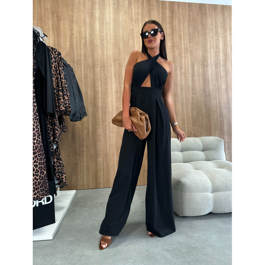 Damen Halter Neck Cutout Jumpsuit R&B
