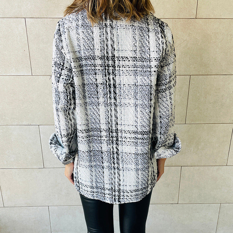 Damen Karierte Overshirt-Jacke mit Taschen und lässigem Schnitt R&B
