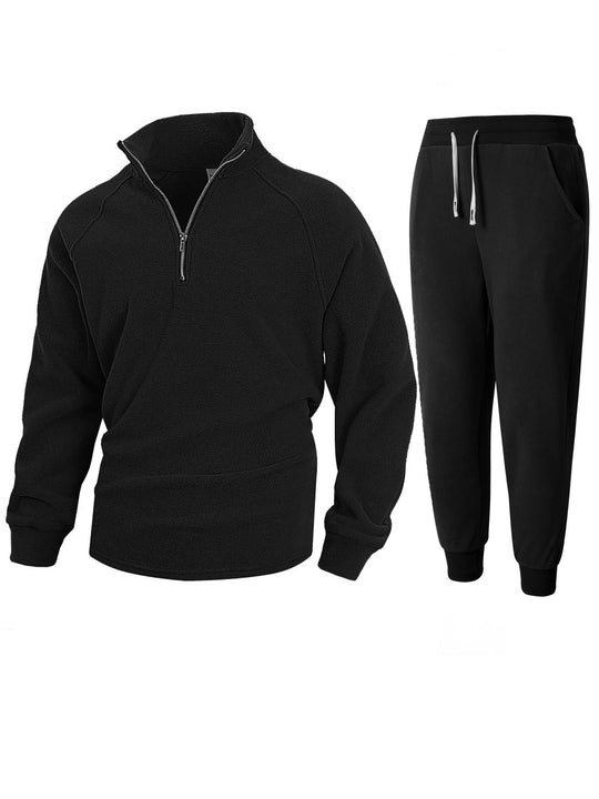 Herren Fleece-Relaxanzug mit halblangem Reißverschluss R&B