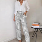 Damenweite Schlaghose mit gemustertem Design und hohem Bund R&B