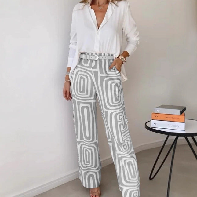Damenweite Schlaghose mit gemustertem Design und hohem Bund R&B