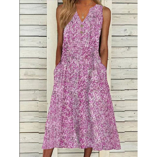Damen Midi-Kleid mit tiefem V-Ausschnitt, Knopfdetails und praktischen Taschen R&B