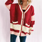 Damen Strickjacke mit modernen Streifenmustern und praktischen Taschen R&B
