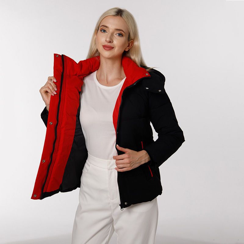 Damen Modische Übergangsjacke mit abnehmbarer Kapuze und warmem Innenfutter R&B
