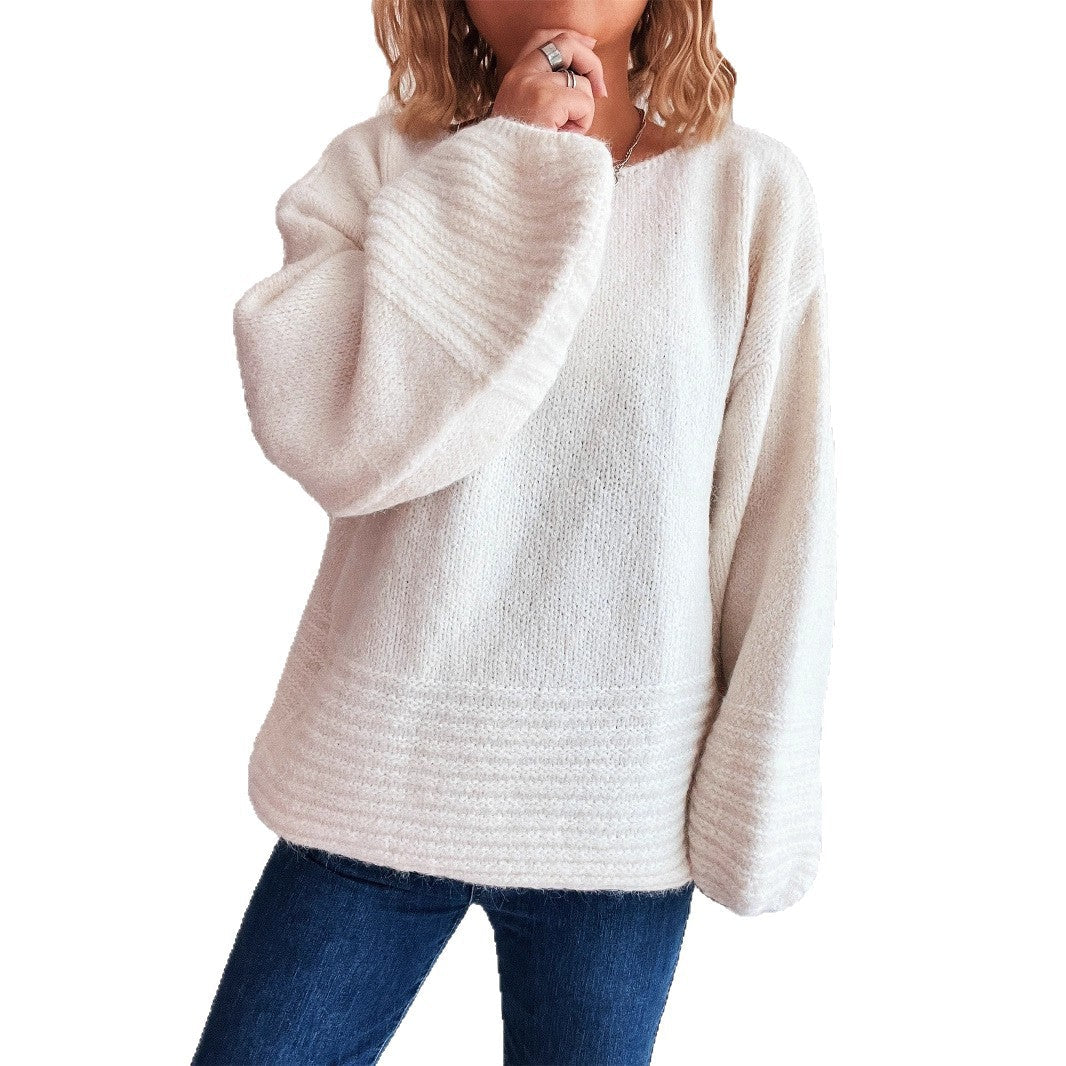 Damen kuscheliger Strickpullover mit weitem Schnitt und modischen Baumelärmeln R&B