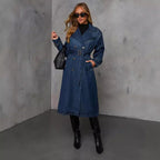 Damen Denim Trenchcoat mit Gürtel und praktischen Taschen R&B