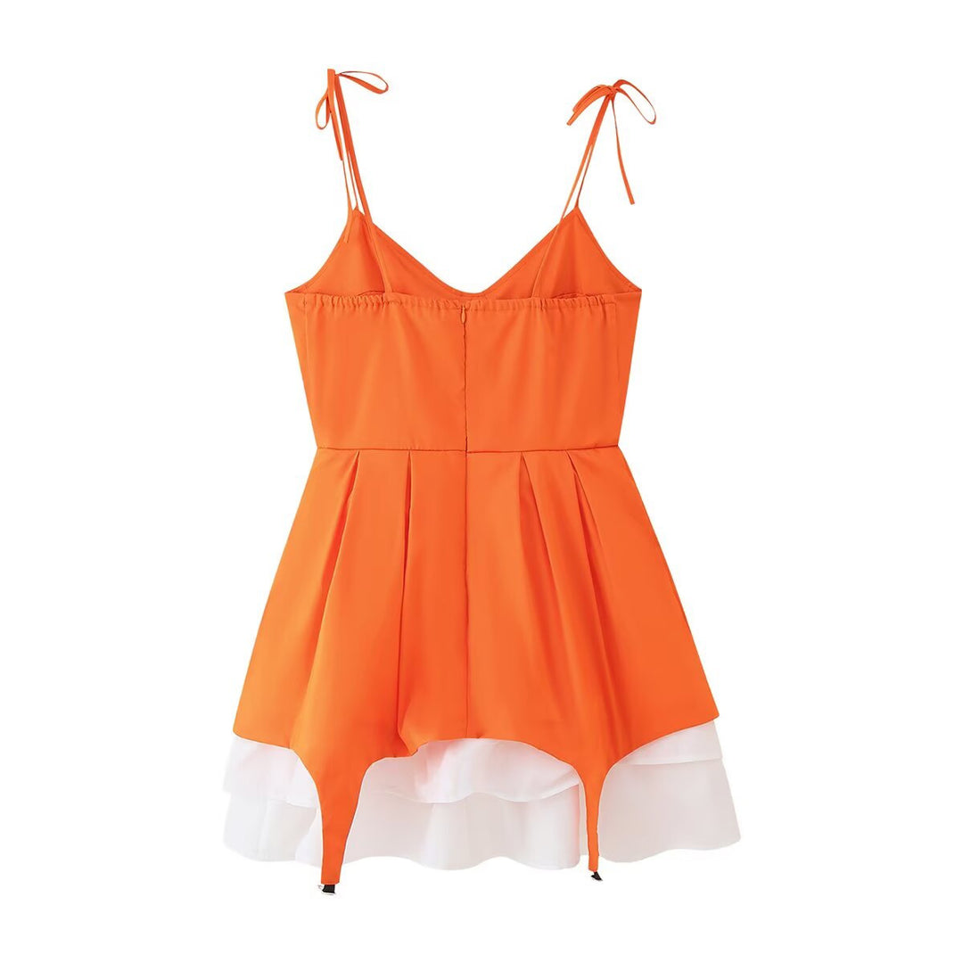 Damen Sommerkleid mit voluminösem Rüschensaum und verstellbaren Spaghetti-Trägern R&B